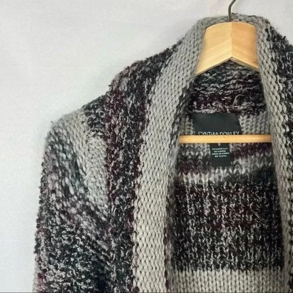 Cynthia Rowley Purple & Gray Stripe Knit Cardigan Sweater S - Picture 3 of 4